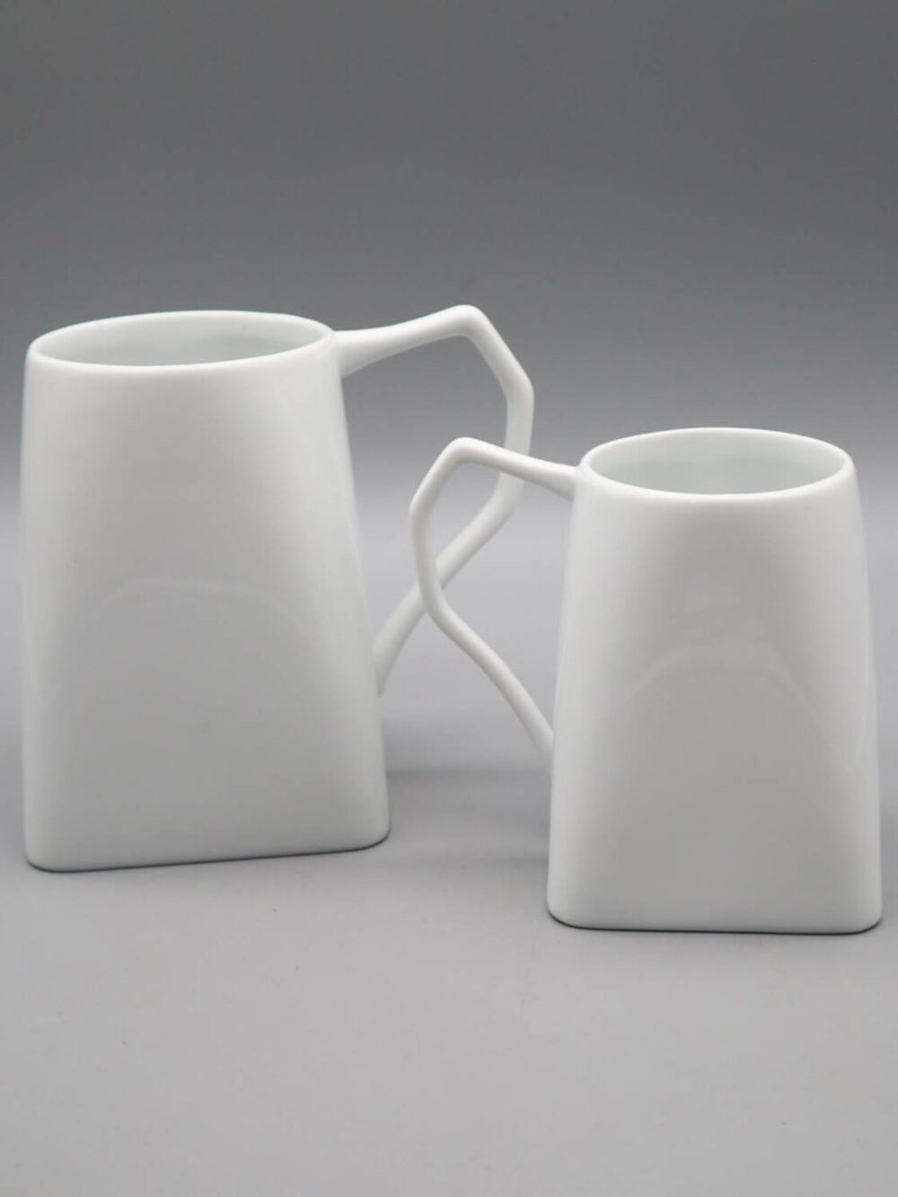 Set of 2 White Modernist Porcelain Coffee Mugs Meadows & Byrne Standard & XL